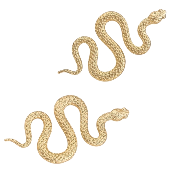 Gold Snake Earrings 3D Snakes Modern Nature Goth Glam Statement Post Halloween - Picture 8 of 9